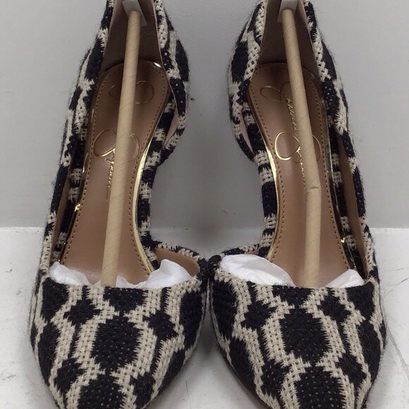 Jessica Simpson Women’s Praylee Geo Print Tapestry Heels Black & White - Picture 2 of 7